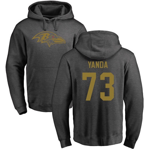Men Baltimore Ravens Ash Marshal Yanda One Color NFL Football #73 Pullover Hoodie Sweatshirt->nfl t-shirts->Sports Accessory